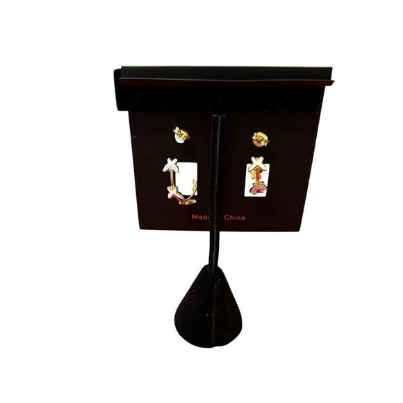 Rachel Zoe Sterling Silver White & Gold Toned Butterfly C Hoop Earrings. - Picture 4 of 6